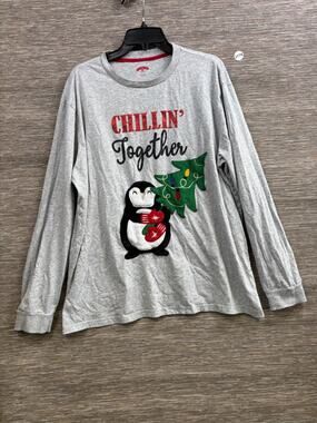 Holiday Sleep Top Penguin Chillin Together Women's Size XL Gray Long Sleeve
